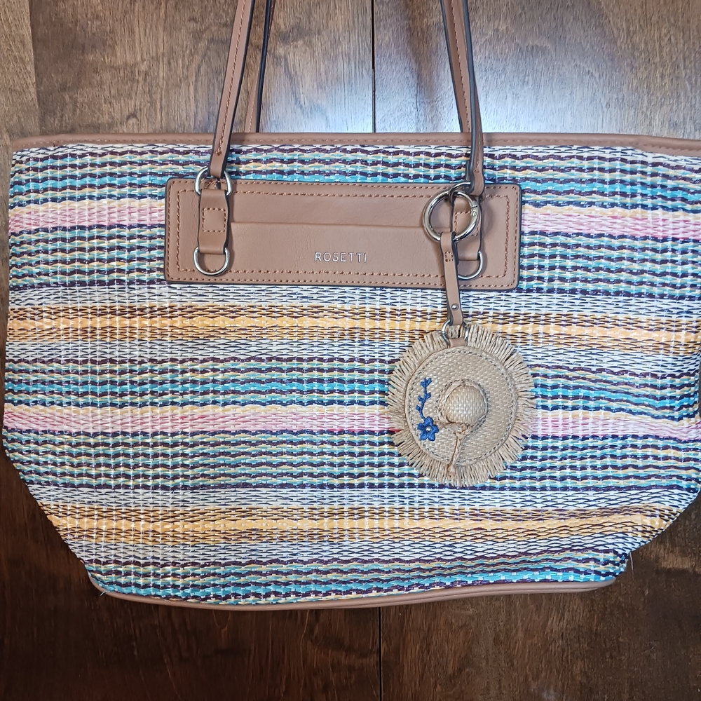 Rosetti Tan Trim Multi-Color Woven Satchel